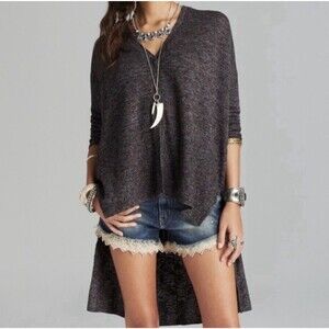 Free People TGIF Oversized High Low Marled Knit Cardigan Sweater XS EUC